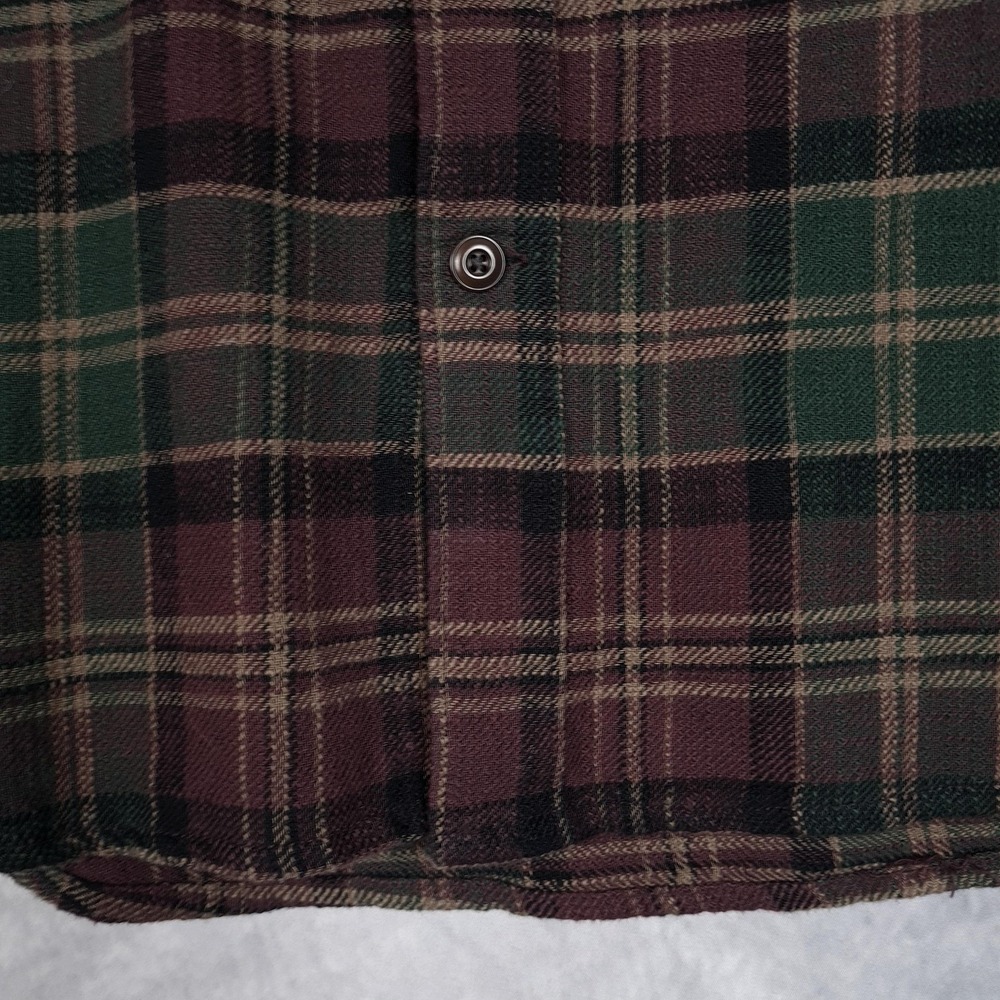 Lucky Brand Flannel Shirt Mens Large Green Burgundy Plaid Button Up Heavyweight - Picture 8 of 16